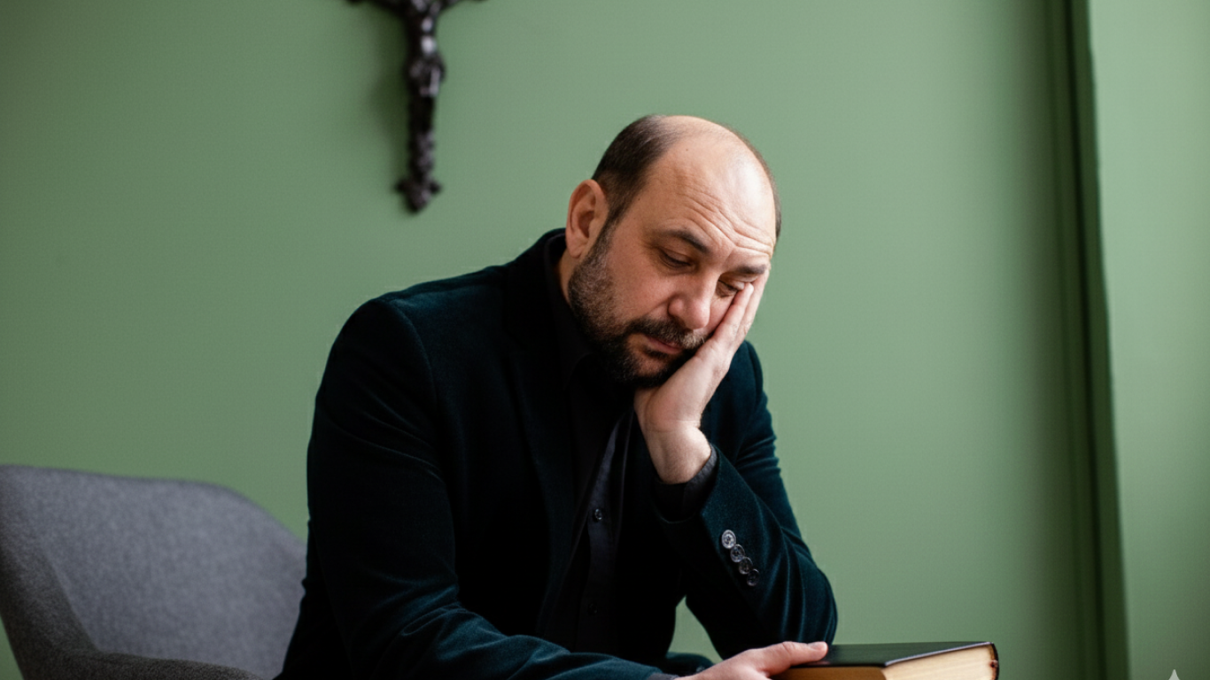 Padre triste e cansado, com sintomas de burnout ministerial